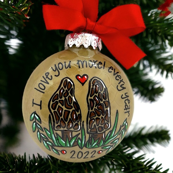 Morel Mushroom Christmas Ornament: "I Love You Morel Every Year" - Handmade - Picture 1 of 8